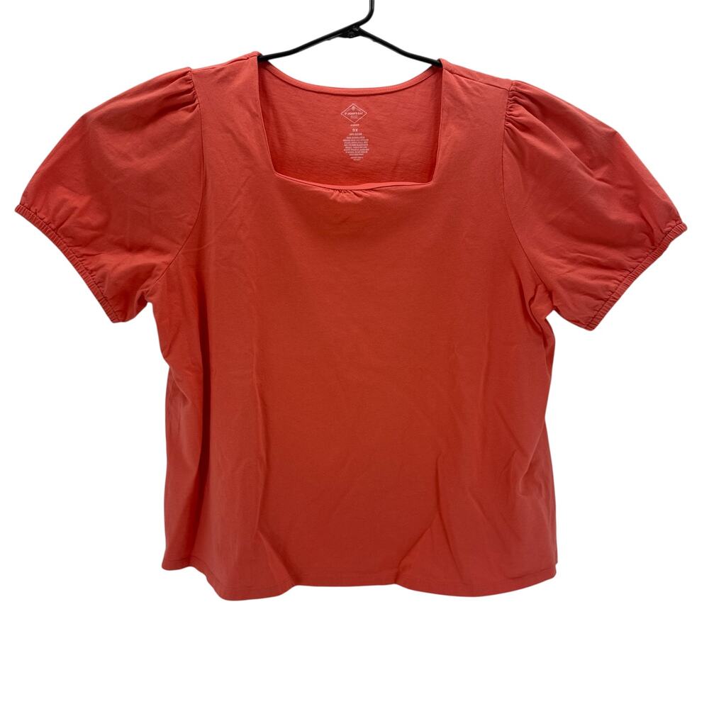 St John Bay Peach Plain Design Cotton Short Sleeve Top Womens 0X Shirt
